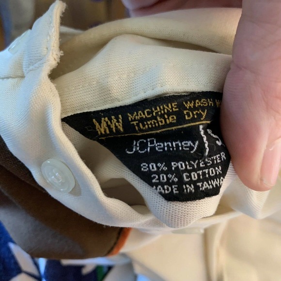 Vintage 70s Brown and Cream Striped Polo - Picture 6 of 6